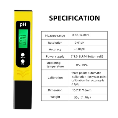 Yellow LCD Digital PH Pen Water Tester Pocket Portable PH Meter Tester for Water