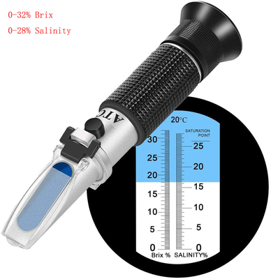 OEM Support 2 Scale 0-32% Brix 0-28% Salinity Salt ATC Refractometer for Seawater Marine Fishkeeping Aquarium