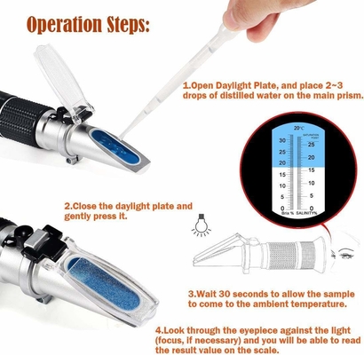 OEM Support 2 Scale 0-32% Brix 0-28% Salinity Salt ATC Refractometer for Seawater Marine Fishkeeping Aquarium