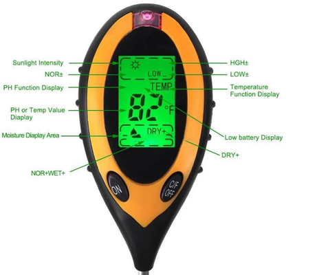 LCD Display Digital 4 in 1 Soil PH Meter with Temperature Moisture Sunlight Tester