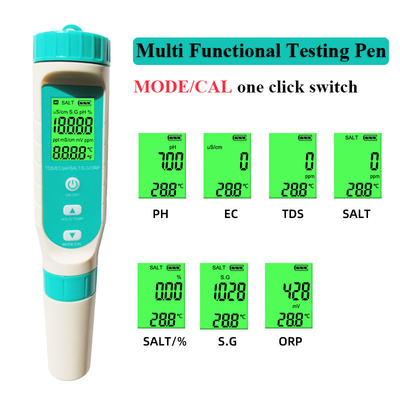7-in-1 Digital Water Tester PH Meter/TDS/EC/Salinity/SG/ORP/TEMP Convenient and Results