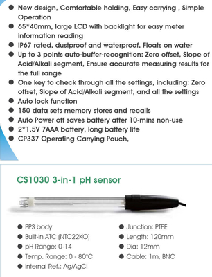 Handheld Portable Digital ORP pH Meter with 65*40mm Multi-line LCD Backlight Display