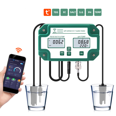 6-in-1 Wifi Water Tester for PH/EC/TDS/SALT/G.S/Temp Meter TUYA APP Online Monitoring