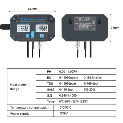 Customized Wifi Water Tester PH-3988 6 in 1 Salt S.G.Temp PH EC TDS Meter for Aquariums