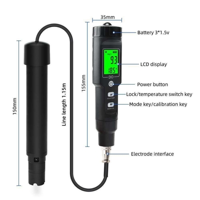 LCD Display Dissolved Oxygen Meter Temperature Water DO Tester for Aquaculture Analysis