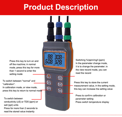 Combo 5 in 1 PH/COND./D.O/TEMP Water Meter For Aquaponic AZ86031 Portable Fish Pond IP67