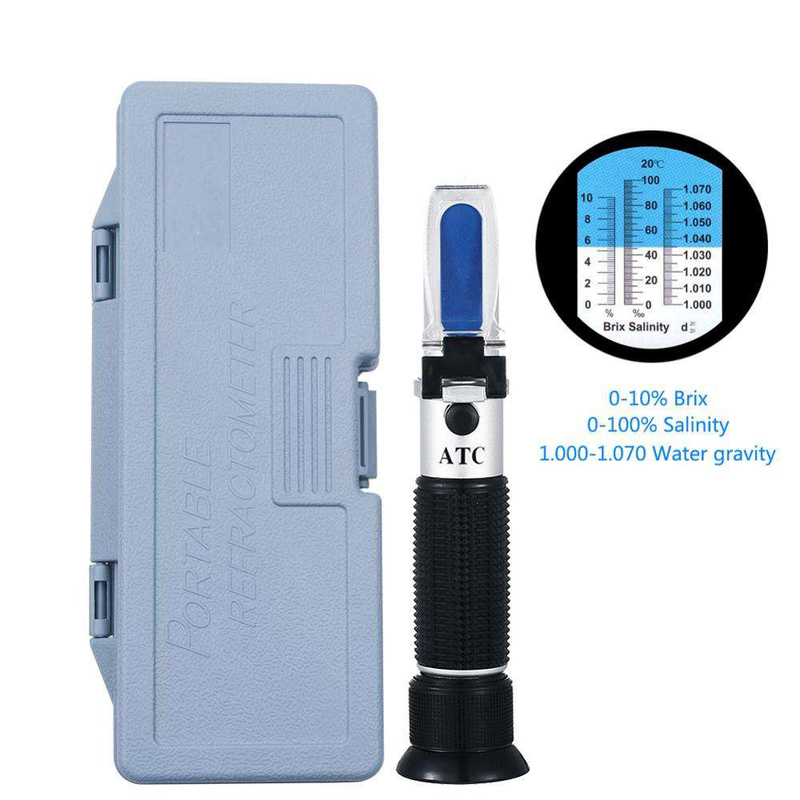 Portable Refractometer 0-10%Brix Digital Test Meter 0-100%Salinity Automatic Temperature