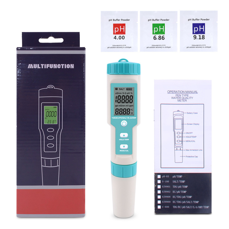 7-in-1 Digital Water Tester PH Meter/TDS/EC/Salinity/SG/ORP/TEMP Convenient and Results
