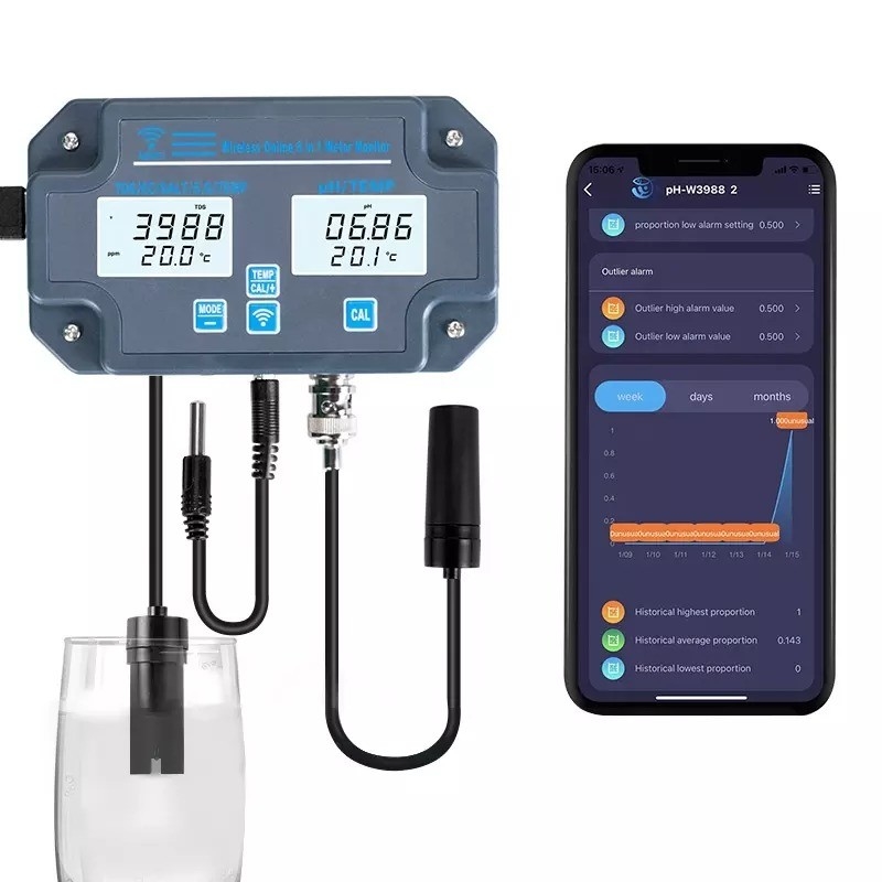 Customized Wifi Water Tester PH-3988 6 in 1 Salt S.G.Temp PH EC TDS Meter for Aquariums